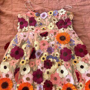 New Antonio Melani Multi Floral Applique Spaghetti Strap Dress